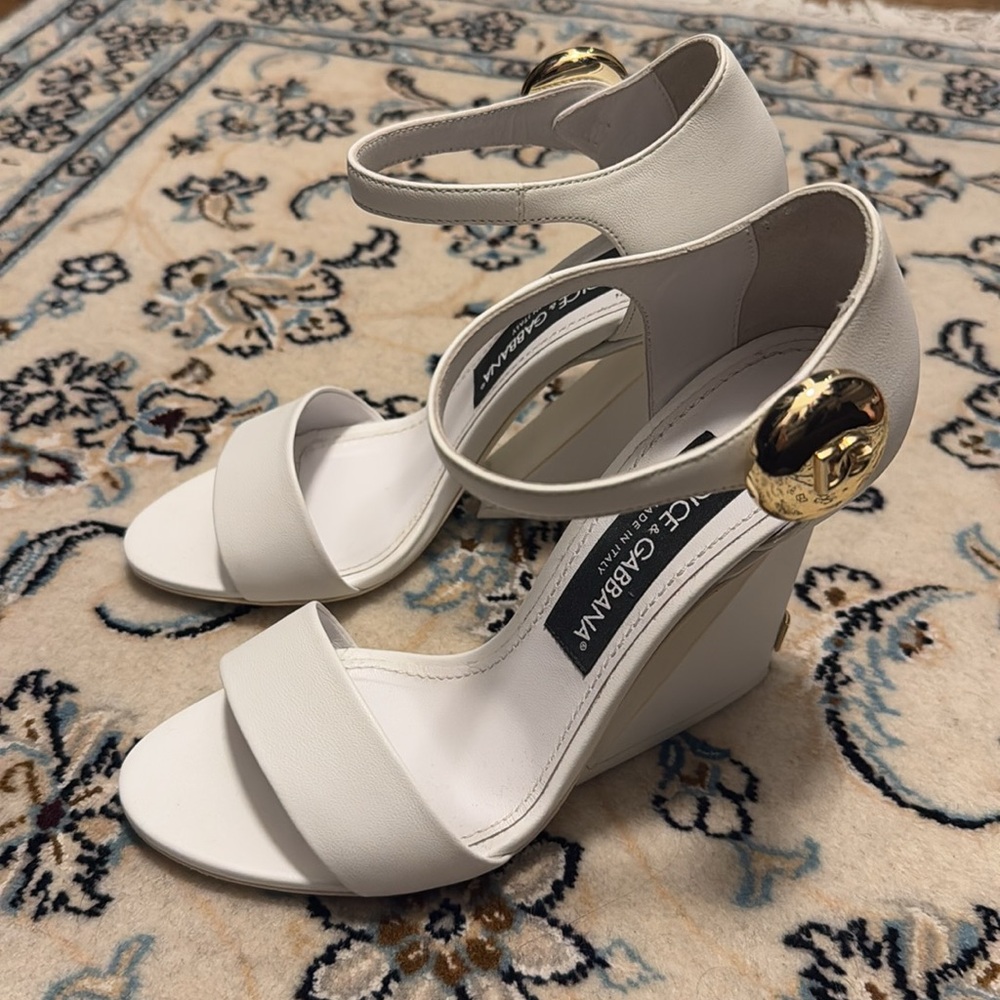 Dolce & Gabbana White Leather Heels Keira Sandals Shoes